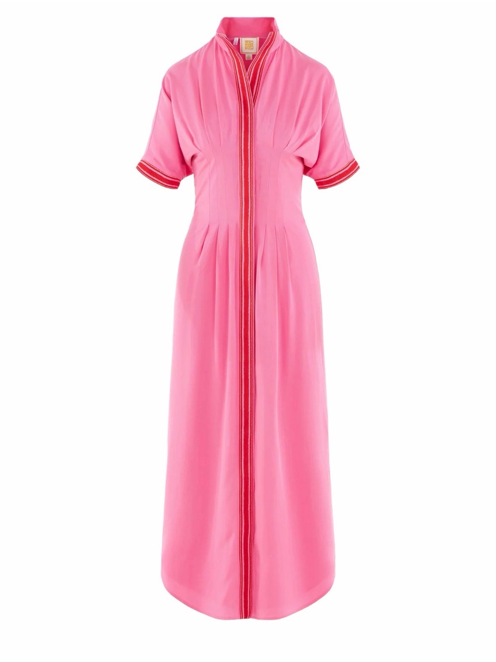 Pink Short-Sleeve Maxi Dress with Contrast Trim